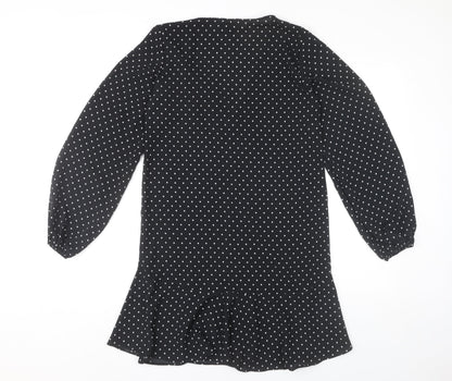 ASOS Design Women’s Black Polka Dot Shift Dress Size 6 Long Sleeve V-Neck