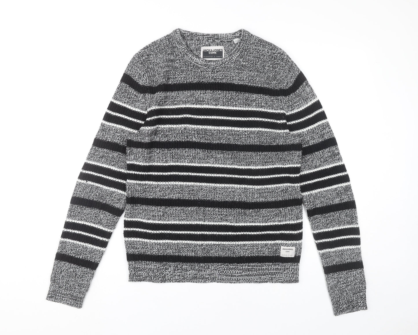 Jack & Jones Men’s Grey Striped Pullover Jumper Size S Crew Neck Knit