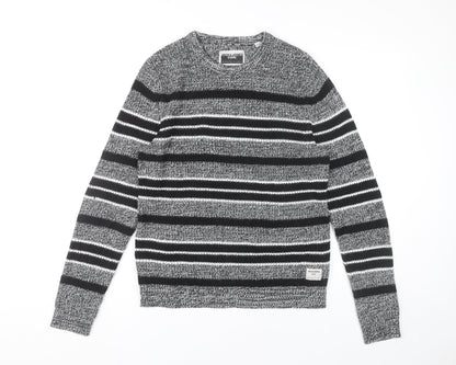 Jack & Jones Men’s Grey Striped Pullover Jumper Size S Crew Neck Knit