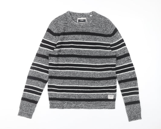 Jack & Jones Men’s Grey Striped Pullover Jumper Size S Crew Neck Knit