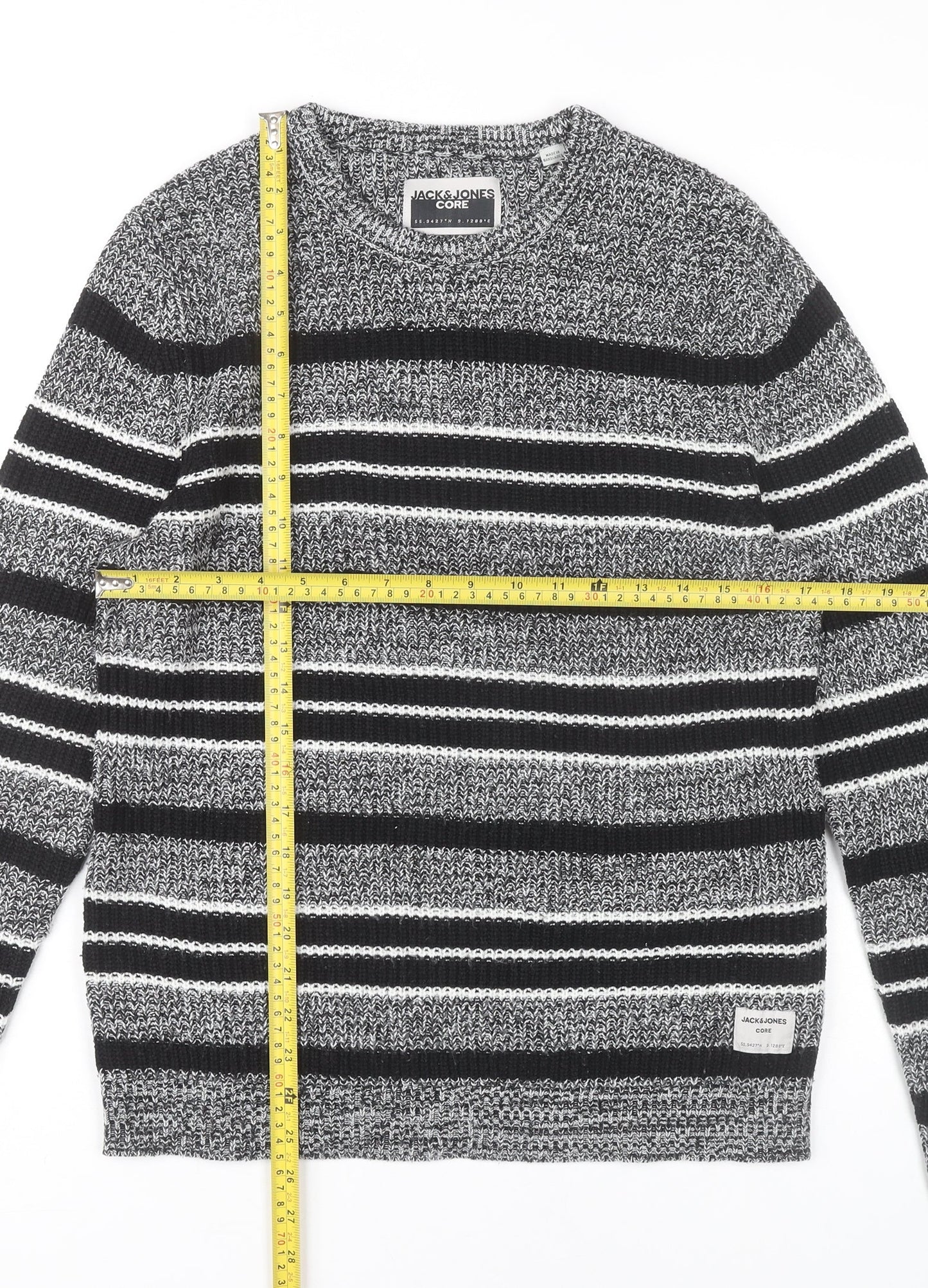Jack & Jones Men’s Grey Striped Pullover Jumper Size S Crew Neck Knit