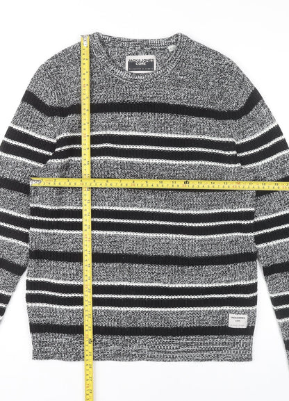 Jack & Jones Men’s Grey Striped Pullover Jumper Size S Crew Neck Knit
