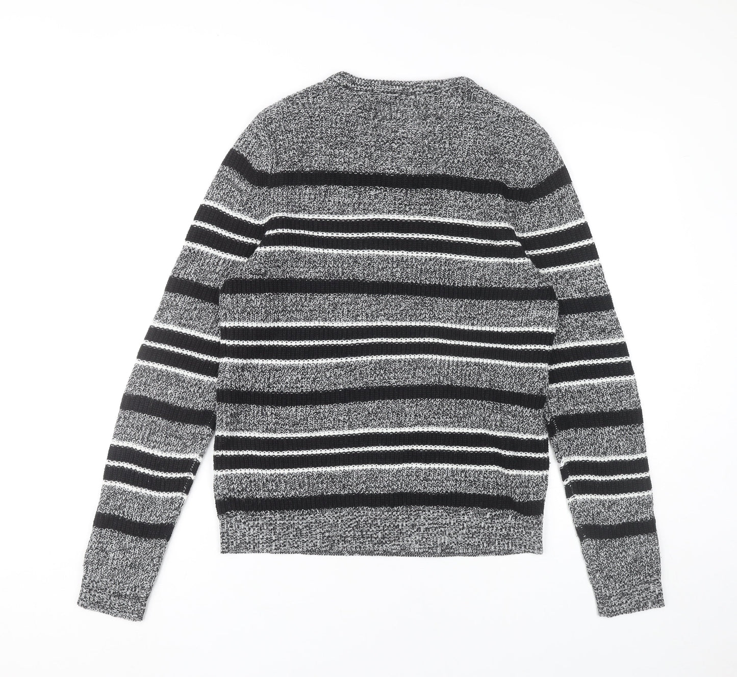 Jack & Jones Men’s Grey Striped Pullover Jumper Size S Crew Neck Knit