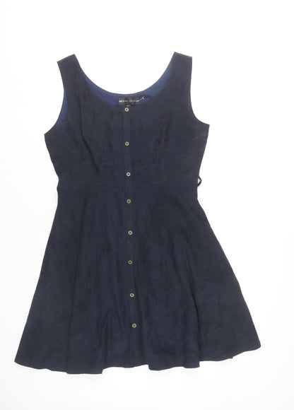 Mela London Womens Blue Sleeveless A-Line Button Dress Size 12