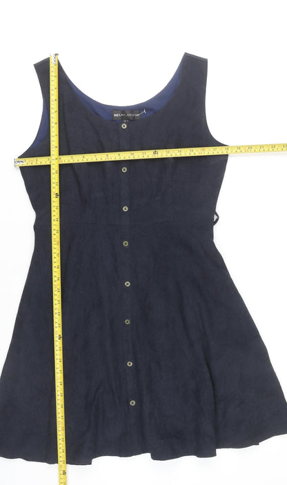 Mela London Womens Blue Sleeveless A-Line Button Dress Size 12