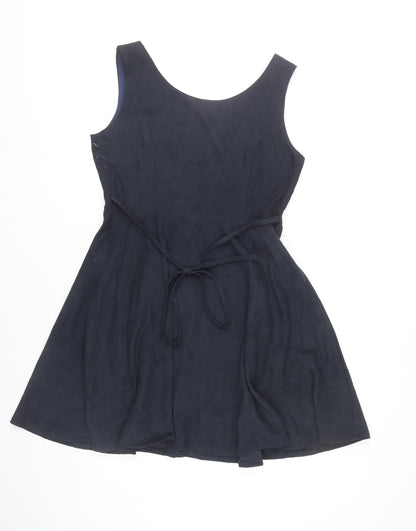 Mela London Womens Blue Sleeveless A-Line Button Dress Size 12