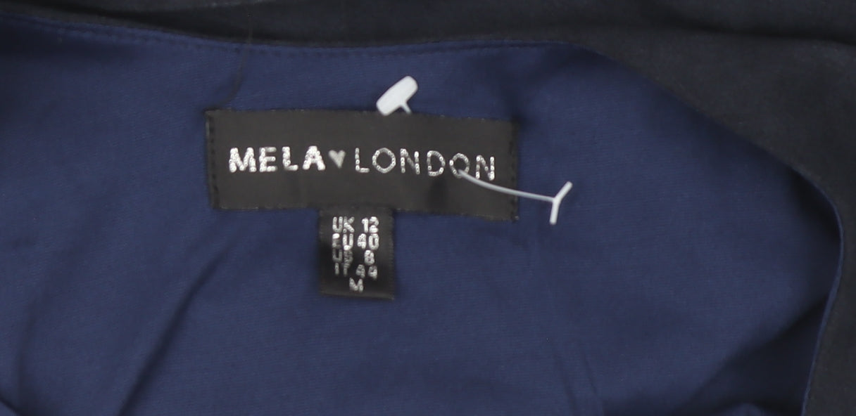 Mela London Womens Blue Sleeveless A-Line Button Dress Size 12