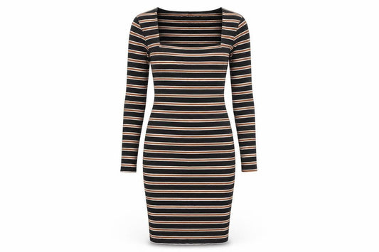 By Swan Women Black Brown Striped Bodycon Dress Size S