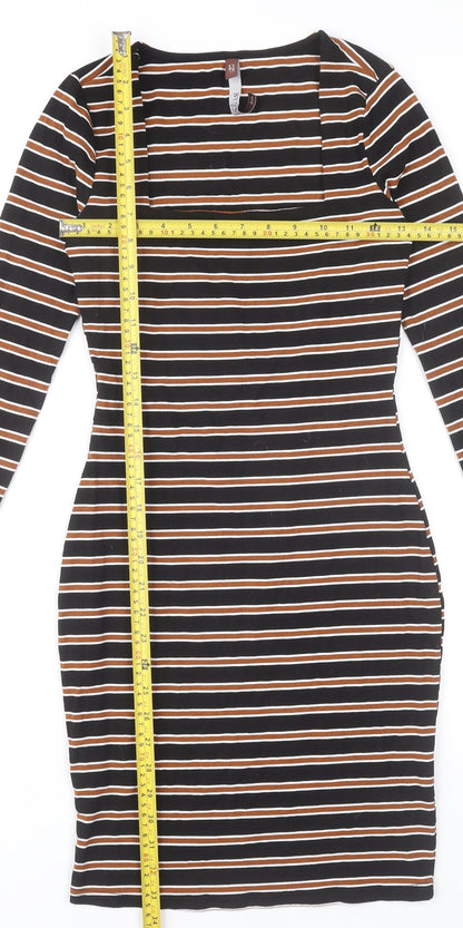 By Swan Women Black Brown Striped Bodycon Dress Size S