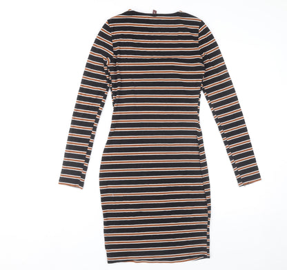 By Swan Women Black Brown Striped Bodycon Dress Size S
