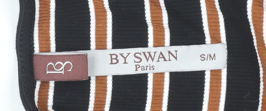 By Swan Women Black Brown Striped Bodycon Dress Size S