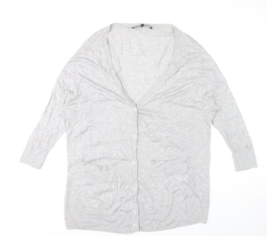 French Connection Women’s Grey M Cardigan V-Neck Long Sleeve Knit