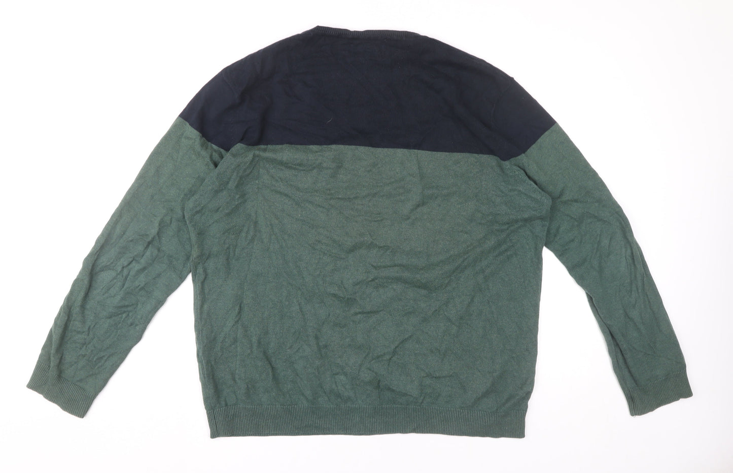 Springfield Men’s Green Blue Cotton Pullover Jumper 2XL Crew Neck