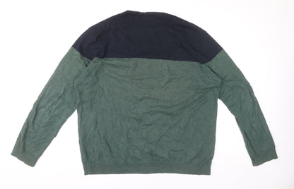 Springfield Men’s Green Blue Cotton Pullover Jumper 2XL Crew Neck