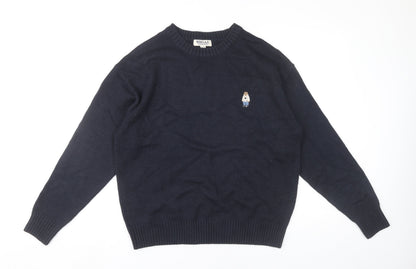 WHO.A.U Men’s Blue Knit Pullover Jumper M Crew Neck Embroidered Logo