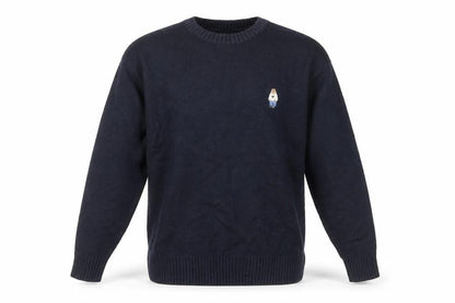 WHO.A.U Men’s Blue Knit Pullover Jumper M Crew Neck Embroidered Logo