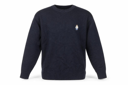 WHO.A.U Men’s Blue Knit Pullover Jumper M Crew Neck Embroidered Logo
