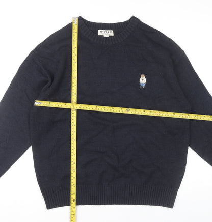 WHO.A.U Men’s Blue Knit Pullover Jumper M Crew Neck Embroidered Logo