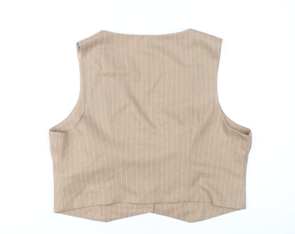 Primark Women’s Beige Pinstripe Button-Up Cropped Waistcoat UK 20