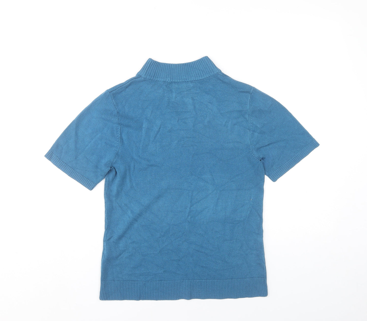 Damart Women’s Blue Mock Neck Pullover Jumper UK 10 Short Sleeve Knit