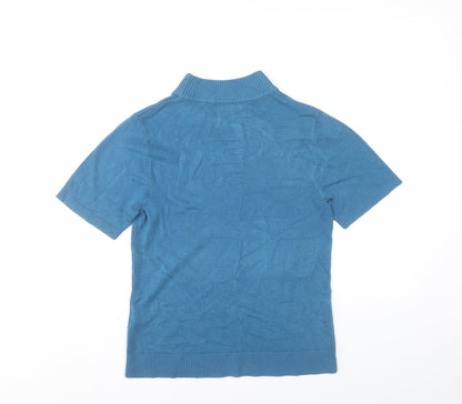 Damart Women’s Blue Mock Neck Pullover Jumper UK 10 Short Sleeve Knit