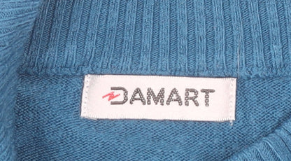 Damart Women’s Blue Mock Neck Pullover Jumper UK 10 Short Sleeve Knit