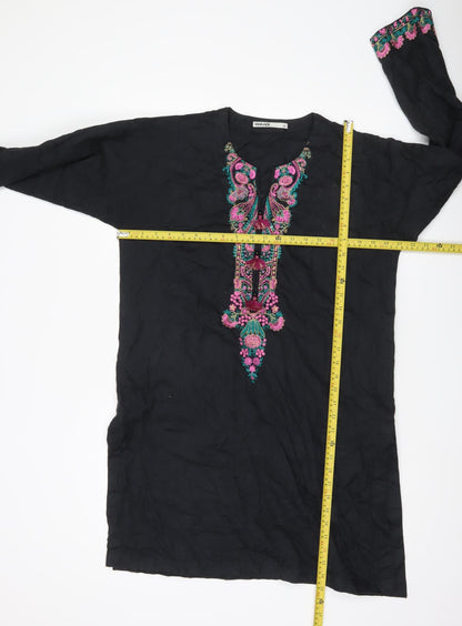 Khaadi Women’s Black Embroidered Cotton Kaftan Dress Size 10