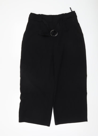 New Look Womens Black Size 12 Cropped Wide Leg Belted Trousers