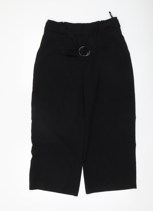New Look Womens Black Size 12 Cropped Wide Leg Belted Trousers