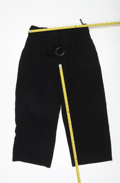 New Look Womens Black Size 12 Cropped Wide Leg Belted Trousers