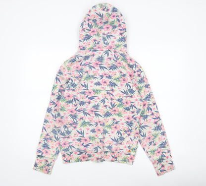 Superdry Womens Hoodie Small White Pink Floral Aloha Pullover