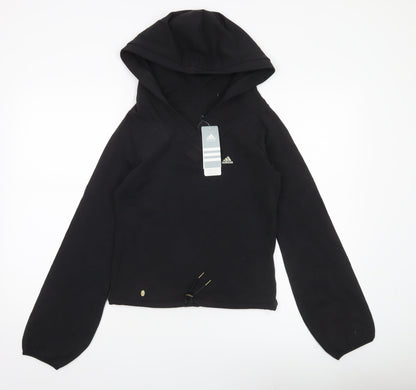 Adidas Womens Black Pullover Hoodie UK 8 Cotton Blend Sportswear