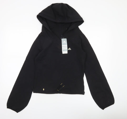 Adidas Womens Black Pullover Hoodie UK 8 Cotton Blend Sportswear