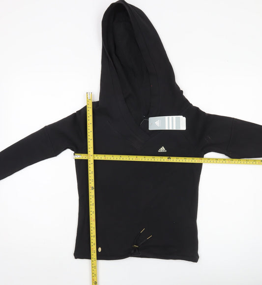 Adidas Womens Black Pullover Hoodie UK 8 Cotton Blend Sportswear