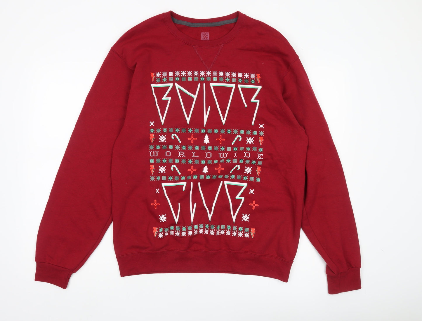 WWE Men’s Red Christmas Graphic Pullover Sweatshirt Size M