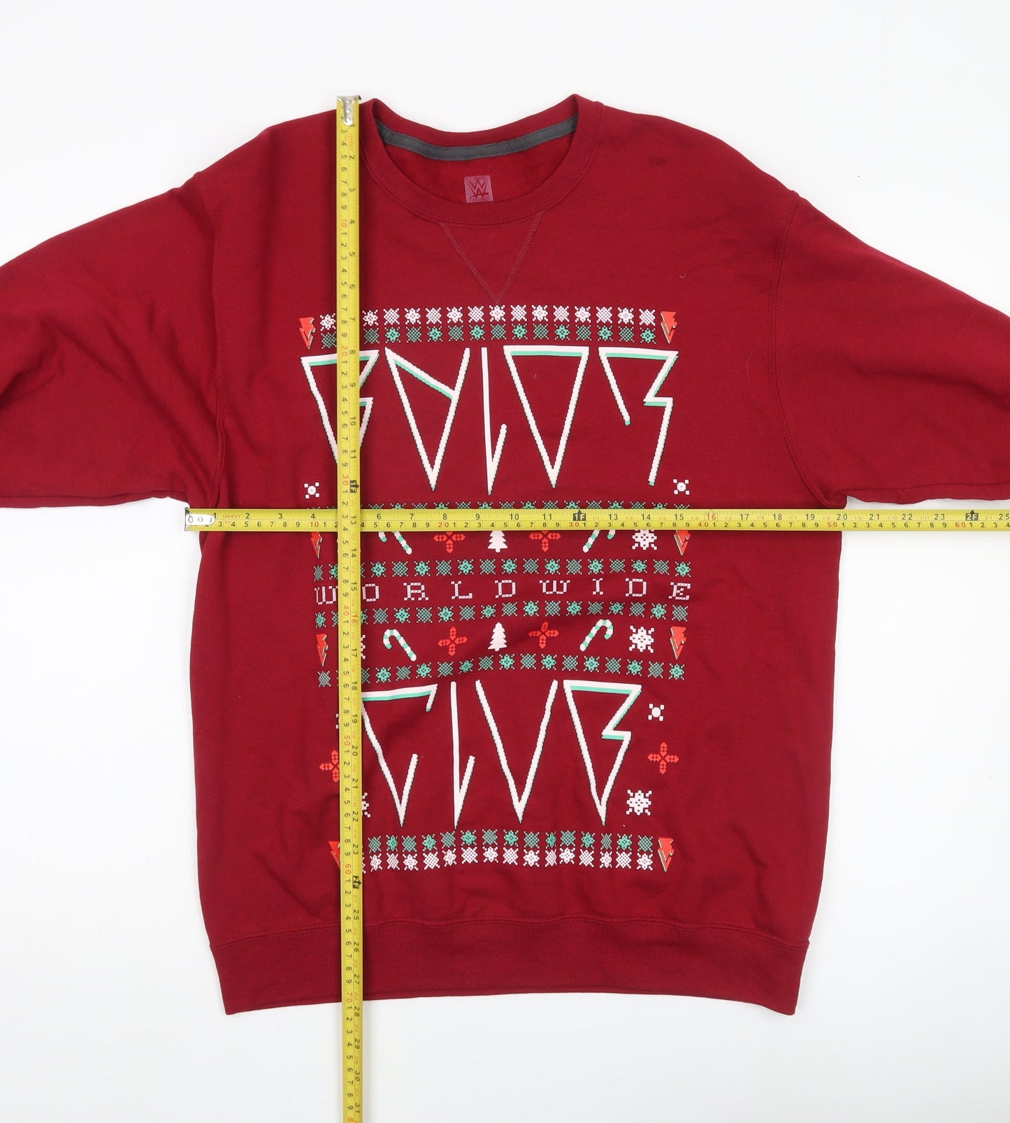 WWE Men’s Red Christmas Graphic Pullover Sweatshirt Size M