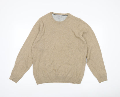 Marks and Spencer Mens Beige Cotton Crew Neck Jumper Size S