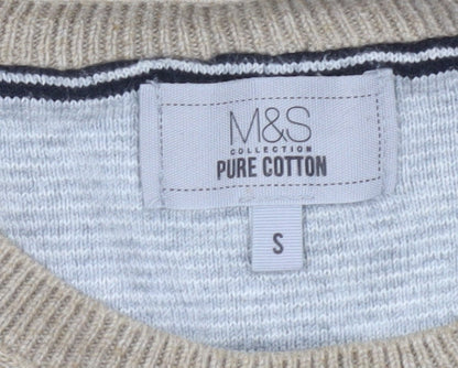 Marks and Spencer Mens Beige Cotton Crew Neck Jumper Size S
