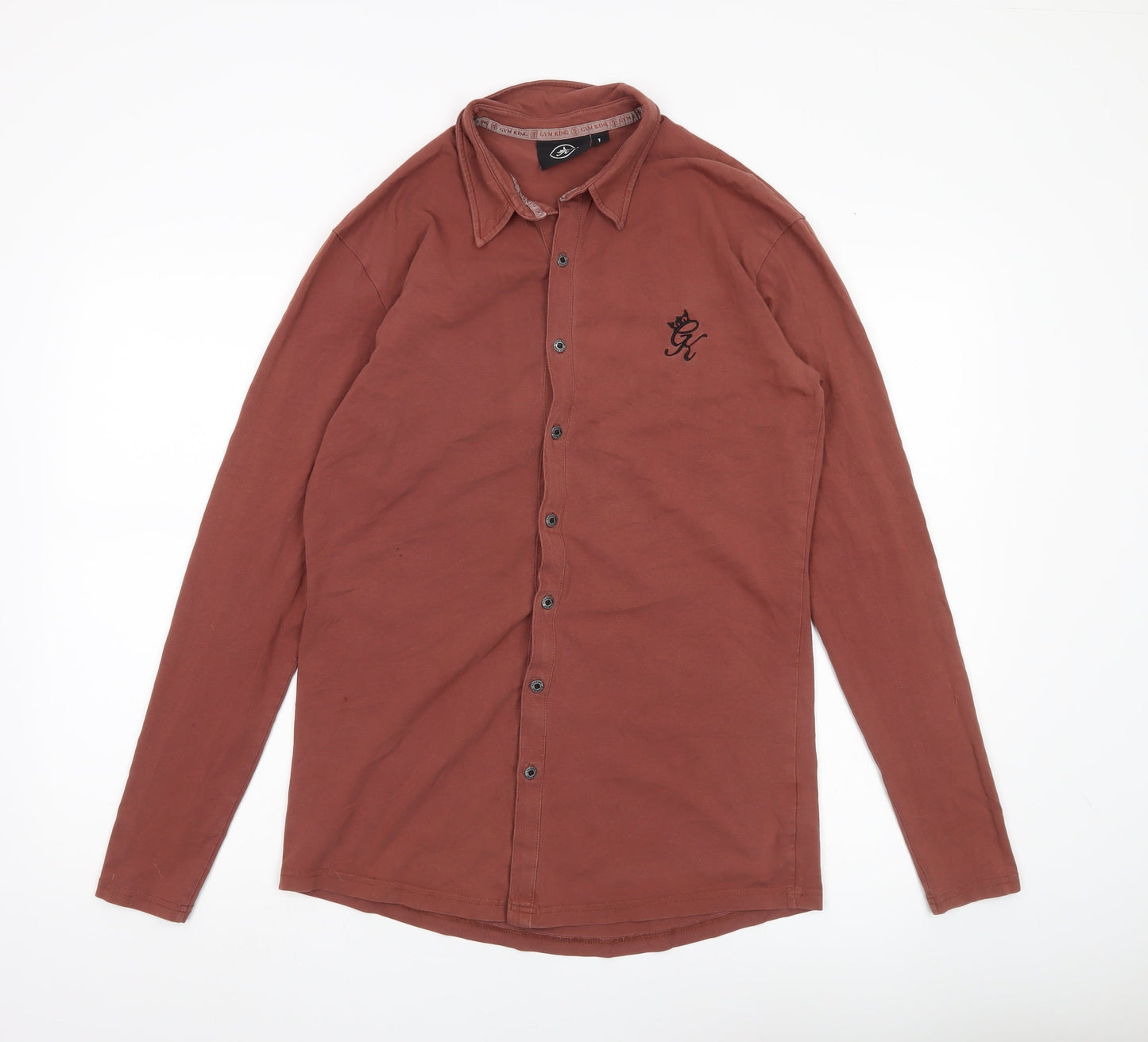 Gym King Men's Brown Slim Fit Long Sleeve Button-Up Shirt L
