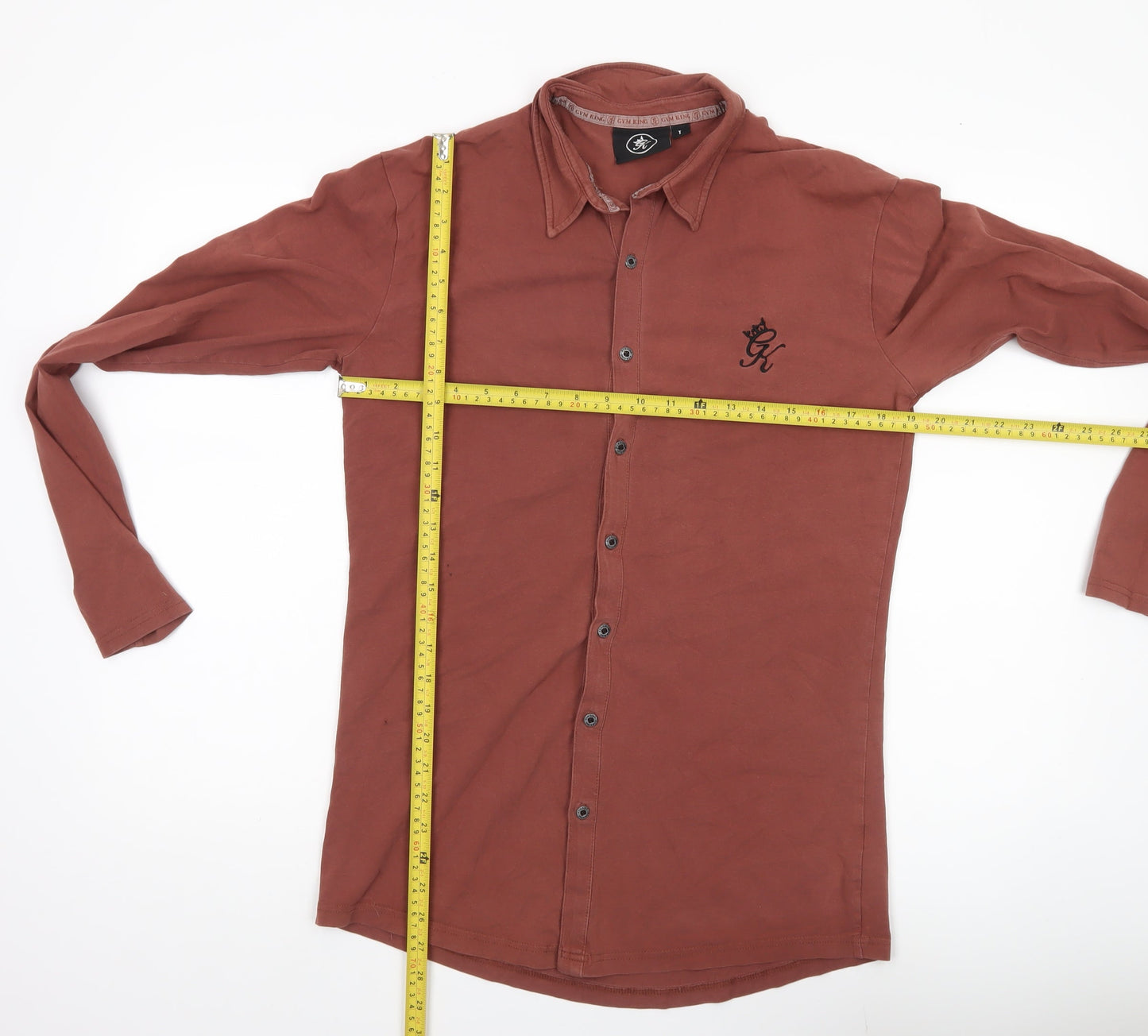 Gym King Men's Brown Slim Fit Long Sleeve Button-Up Shirt L