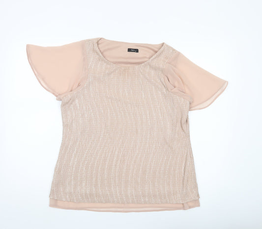 M&Co Women’s Beige Blouse Size 16 Flutter Sleeve Scoop Neck