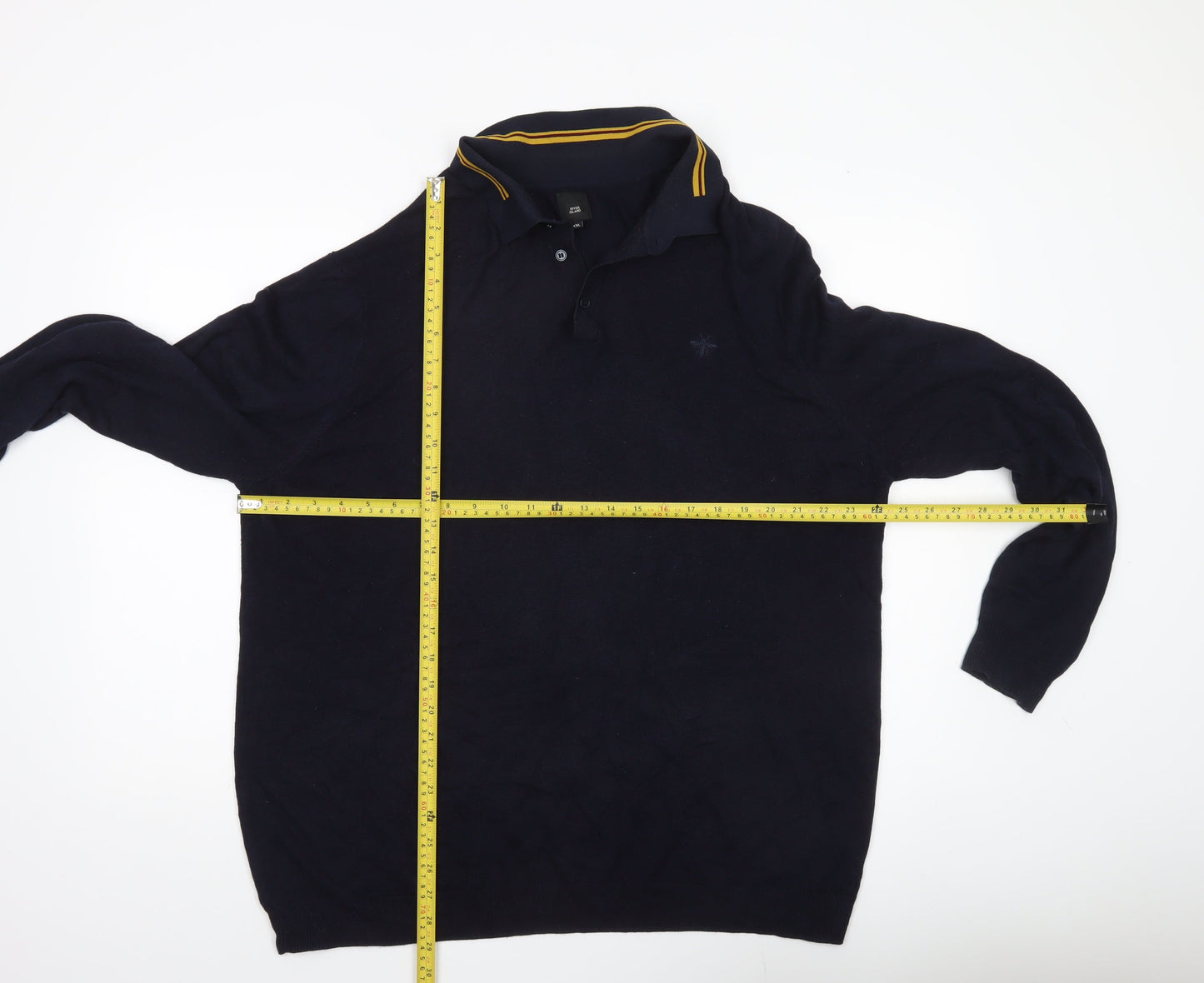 River Island Men’s Blue 2XL Collared Pullover Jumper Long Sleeve