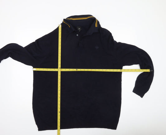 River Island Men’s Blue 2XL Collared Pullover Jumper Long Sleeve