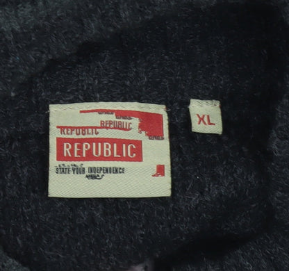 Republic Mens Black XL Full Zip Wool Blend Mock Neck Jumper