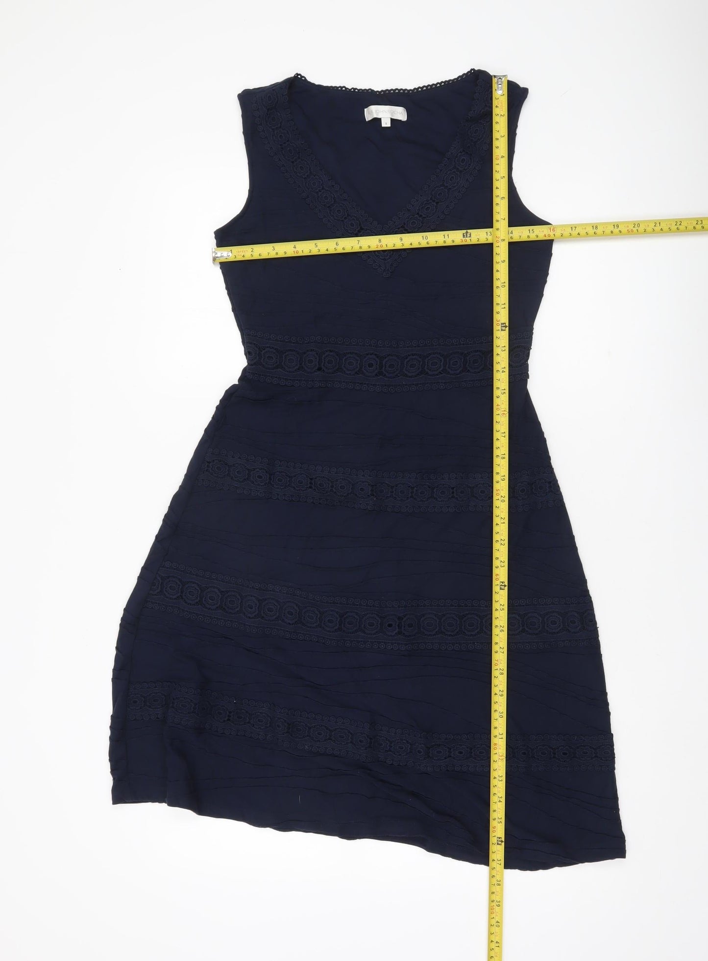 John Rocha Women’s Blue Size 8 A-Line Sleeveless V-Neck Dress