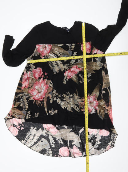 Saloos Womens Black Floral Tunic Blouse UK16 Long Sleeve Stretch