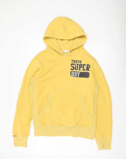 Superdry Mens Yellow Pullover Hoodie Size M Graphic Logo Sweatshirt