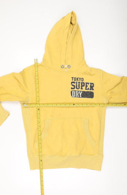 Superdry Mens Yellow Pullover Hoodie Size M Graphic Logo Sweatshirt