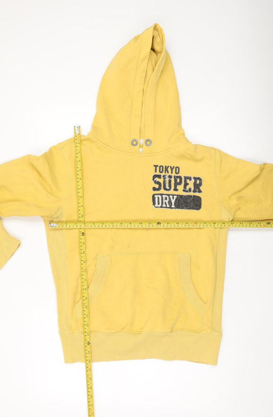 Superdry Mens Yellow Pullover Hoodie Size M Graphic Logo Sweatshirt