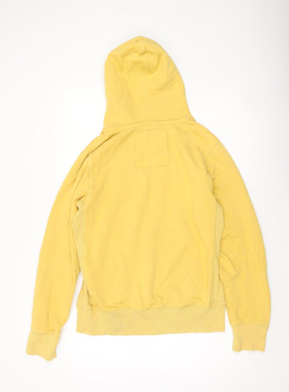 Superdry Mens Yellow Pullover Hoodie Size M Graphic Logo Sweatshirt